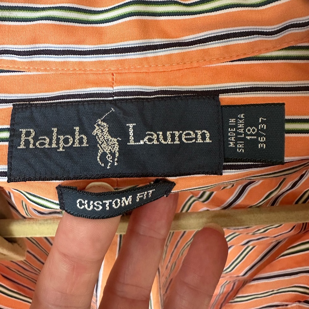 Ralph Lauren orange and blue strip button down men’s shirt. Unisex. - Picture 5 of 5